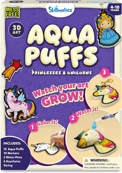 Aqua Puffs Unicorns, Art & Craft Gift for Kids, Paint by Number | DIY Princess Puffy Keychains, Screen-Free
