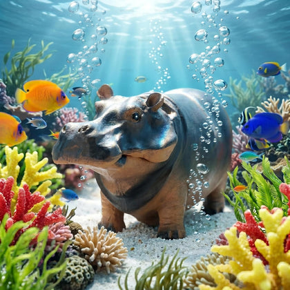 Aquarium Hippo Air Bubbler Decor, Resin Fish Tank Air Pump Decoration, Air Stone Decor with Oxygen Tube, Unique Gift