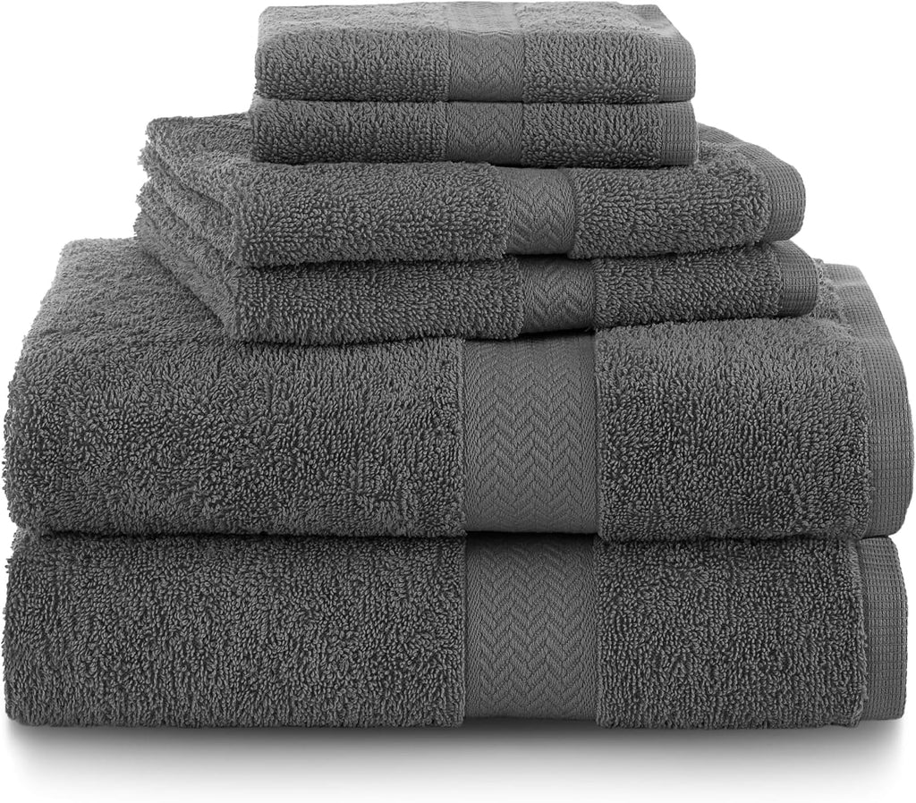 6-Piece 100% Ringspun Cotton Towel Set, Dark Grey
