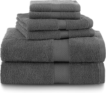 6-Piece 100% Ringspun Cotton Towel Set, Dark Grey
