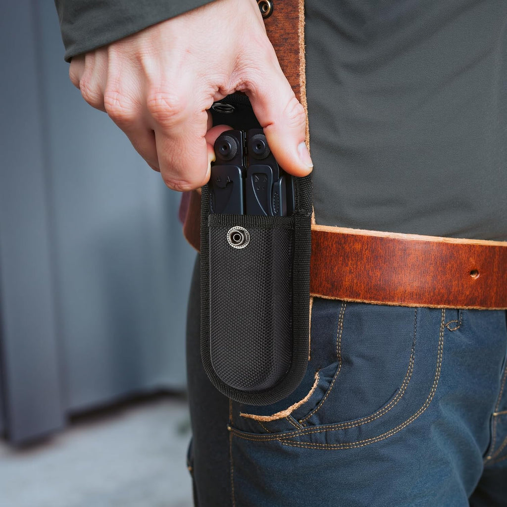 Nylon Pocket Knife Holder, Folding Knife Sheath with Snap Closure & Belt Loop, Vertical/Horizontal Knife Case for
