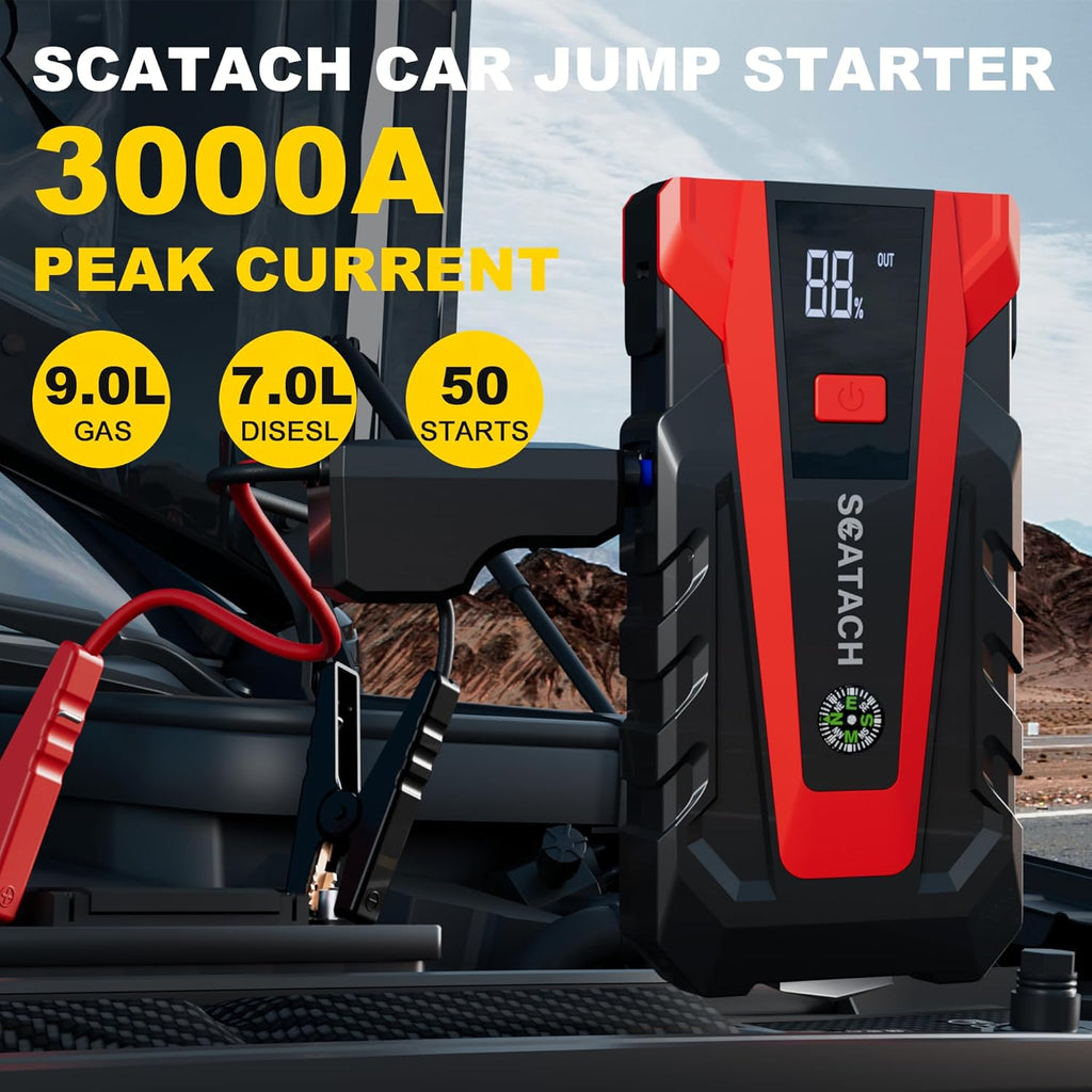 3000A Car Battery Jump Starter,12V Jump Starter Battery Pack Portable (up to 9.0L Gasoline and 7.0L Diesel Engine)
