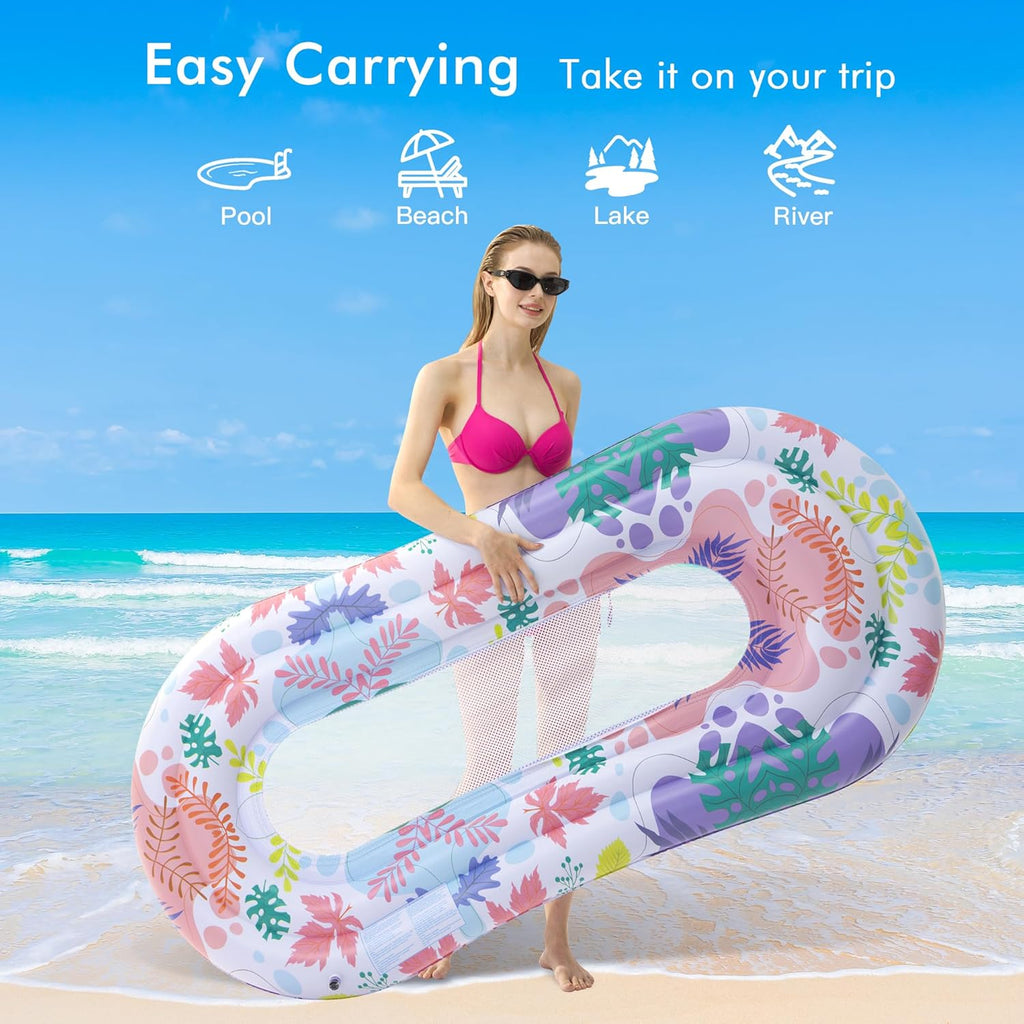 Pool Floats Lounger, 2 Pack Inflatable Pool Float Adult Size Water Hammock, Pool Floats Rafts Floaties for Swimming