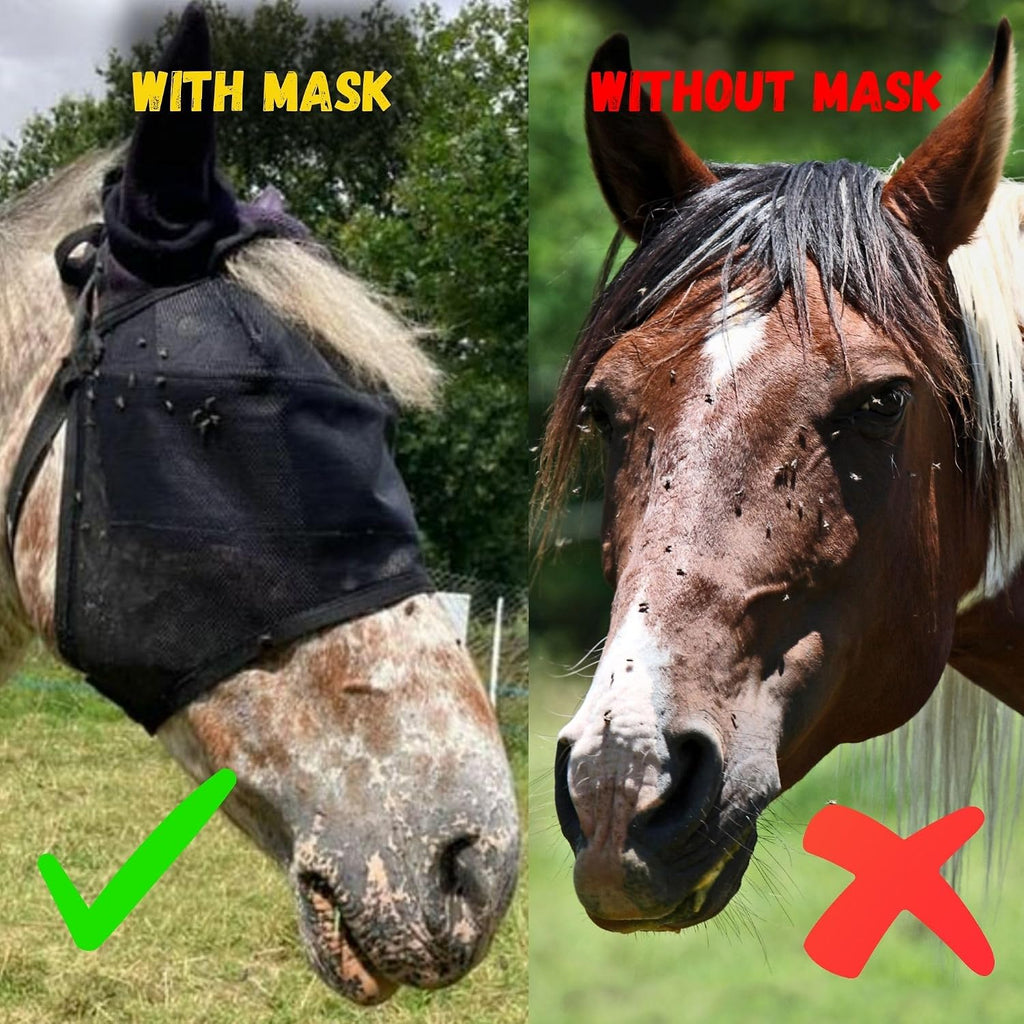 EquiVizor 95% UV Eye Protection (XL) Horse Fly Mask with Ears. Designed to Stay On Your Horse, Off The Ground