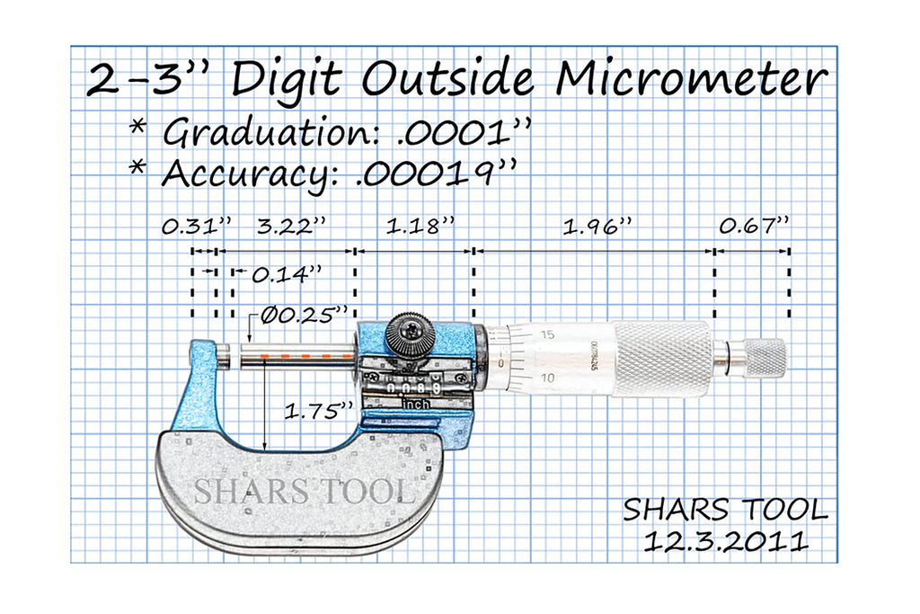 Shars 2-3" Digit-Outside Micrometer 303-2405 P)