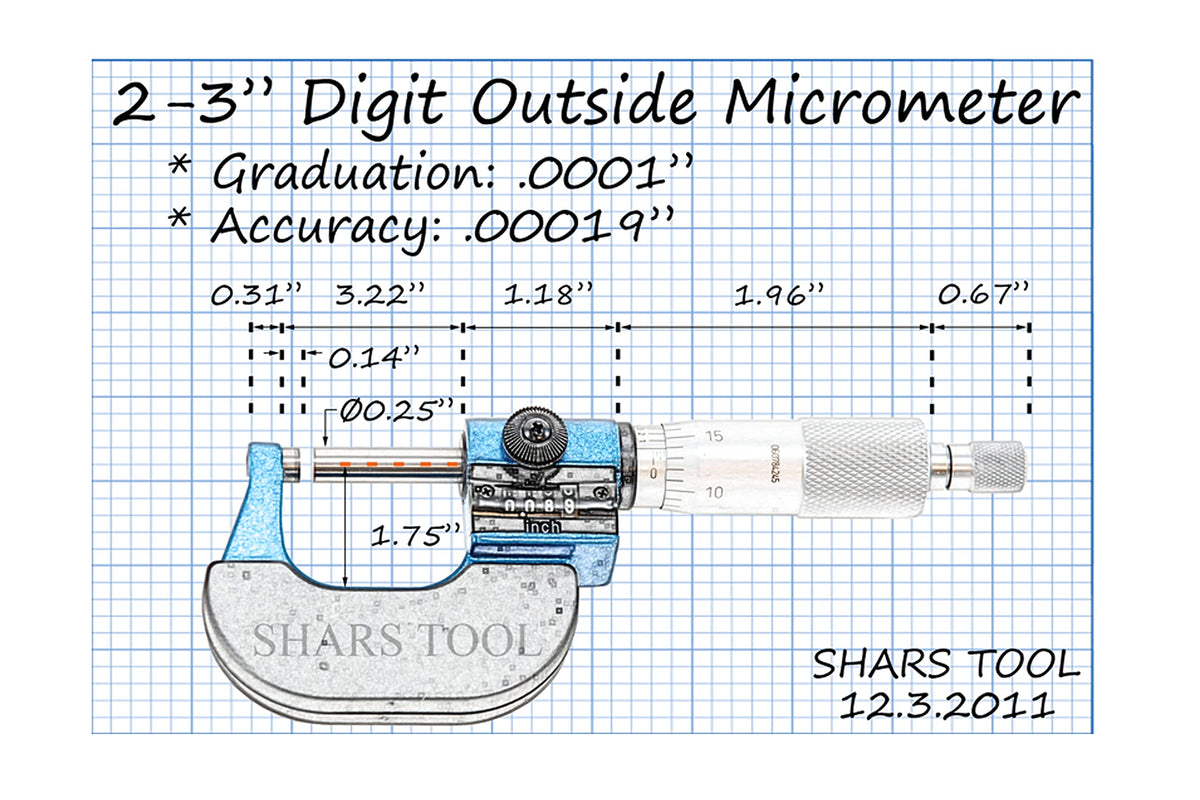 Shars 2-3" Digit-Outside Micrometer 303-2405 P)