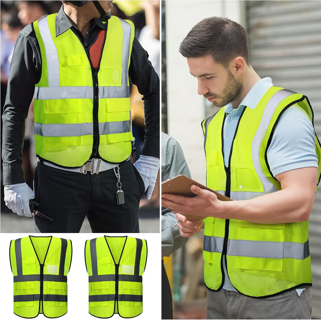20 Pack Reflective Safety Vests with Pockets, High Visibility Mesh Construction Vest for Men Women, Neon Yellow, Size L