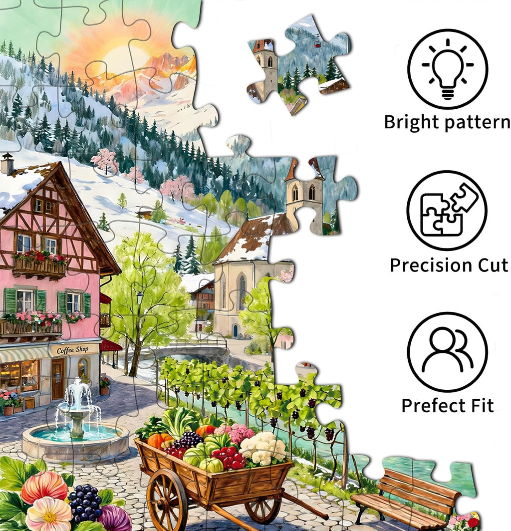 Mountain Village Sunset Puzzles for Adults 500 Piece, Jigsaw Puzzles for Adults, Adult Challenging Game Toys