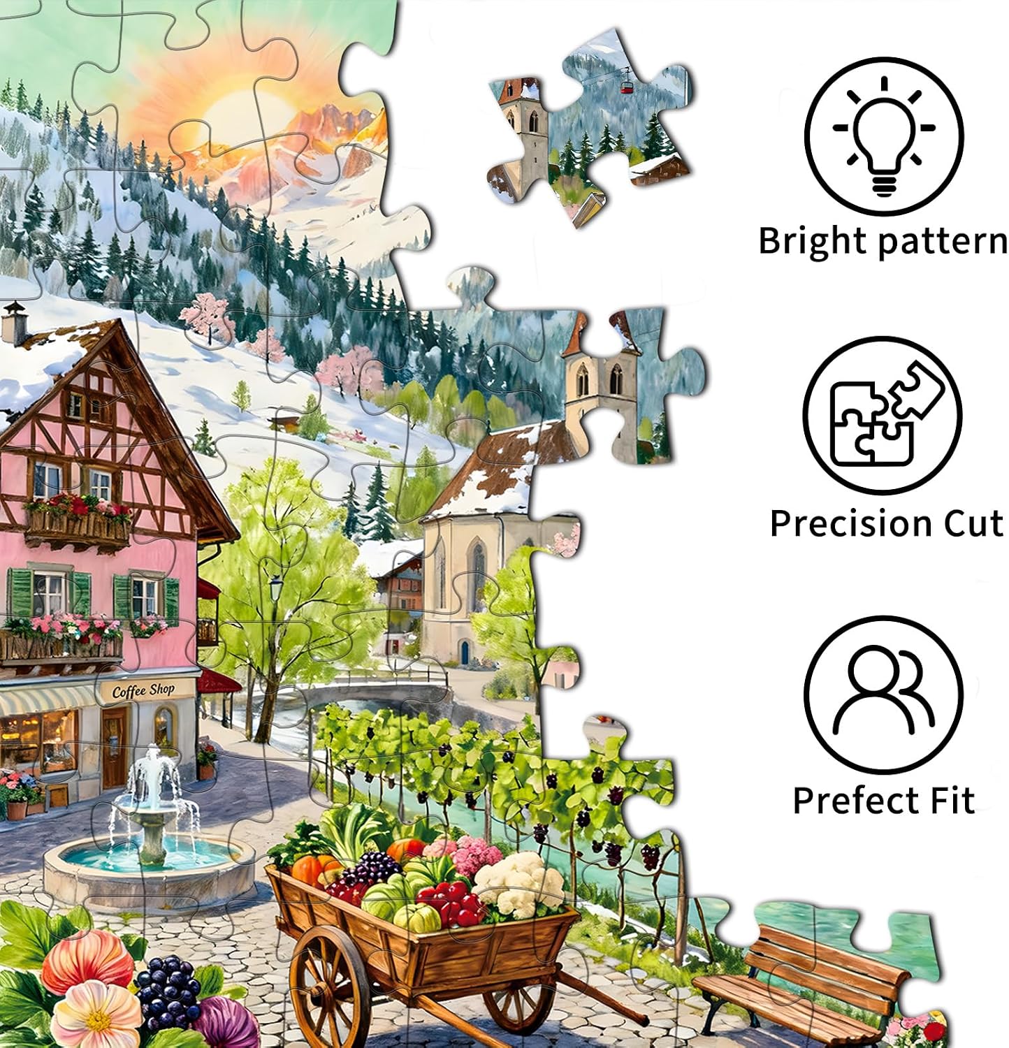 Mountain Village Sunset Puzzles for Adults 500 Piece, Jigsaw Puzzles for Adults, Adult Challenging Game Toys