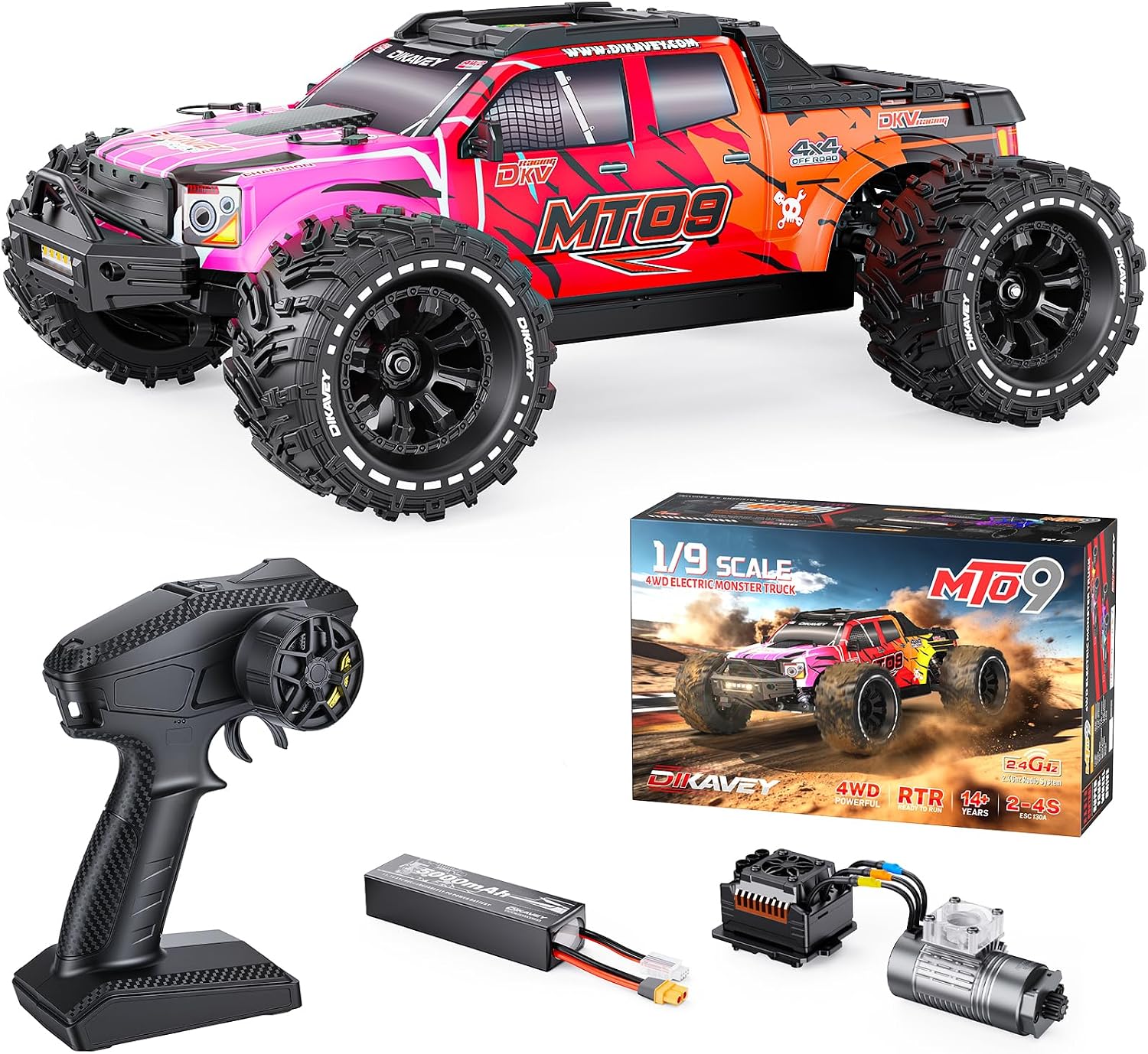 MT09 1/9 4WD Brushless RC Monster Truck,Remote Control Car for Fast Adult | 38MPH High Speed Off Road RC Car,130A ESC