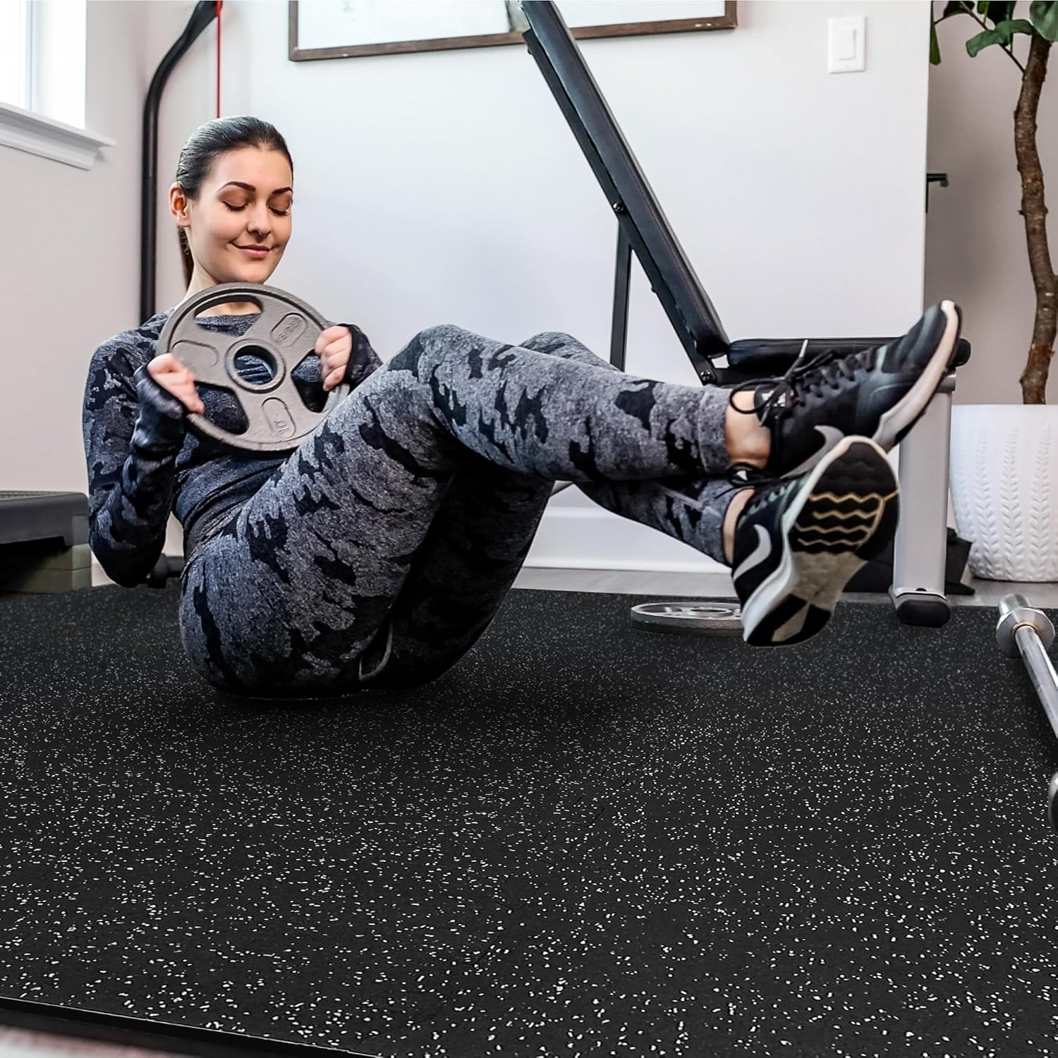 0.4'' Thick 24 Pcs 96 Sq Ft Rubber Top Exercise Equipment Mats, High Density EVA Foam Mats with Rubber Top