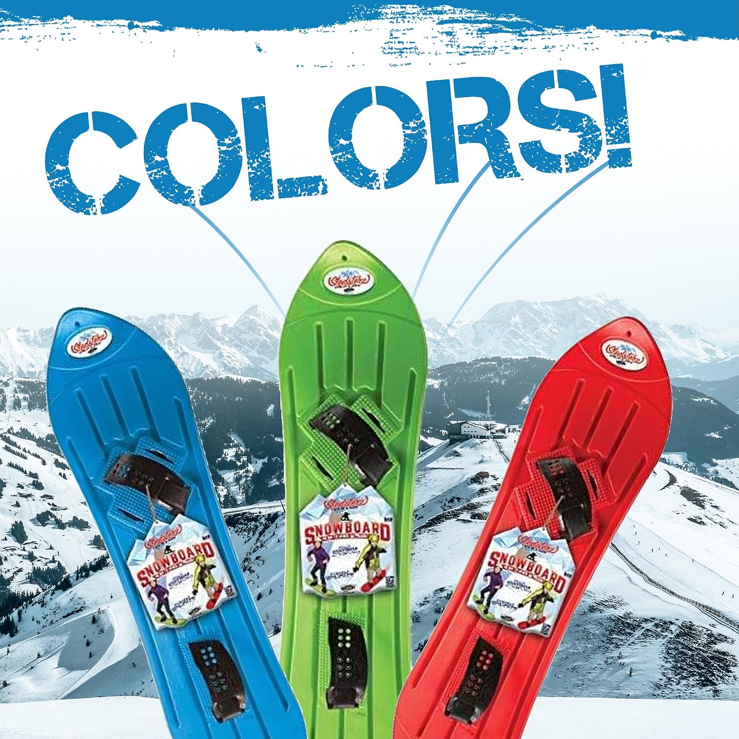 The Original Geospace Sledsterz Kids Beginner Snowboard for Winter Fun on Snow, with Adjustable Step-in Bindings; for