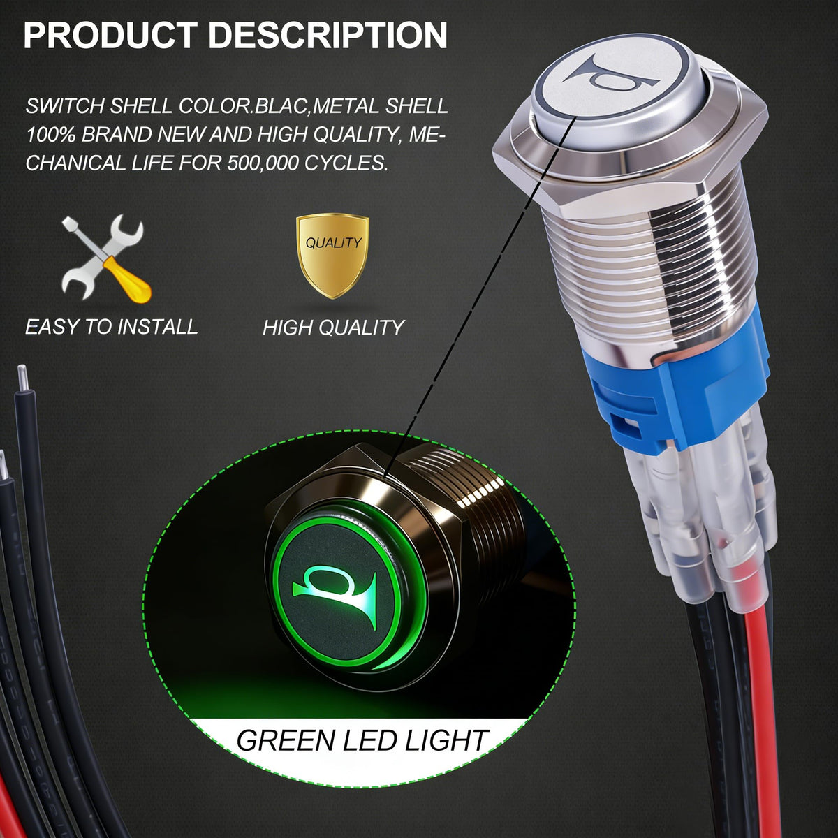 Twidec/16mm Horn Button Switch 12VSpeaker Horn Momentary Push Button Switch