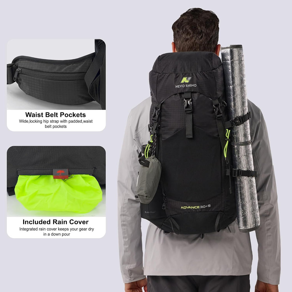 35L Internal Frame Backpack,Women Men’s Backpacking Backpack with Rain Cover,30+5 Liter Lightweight Hiking