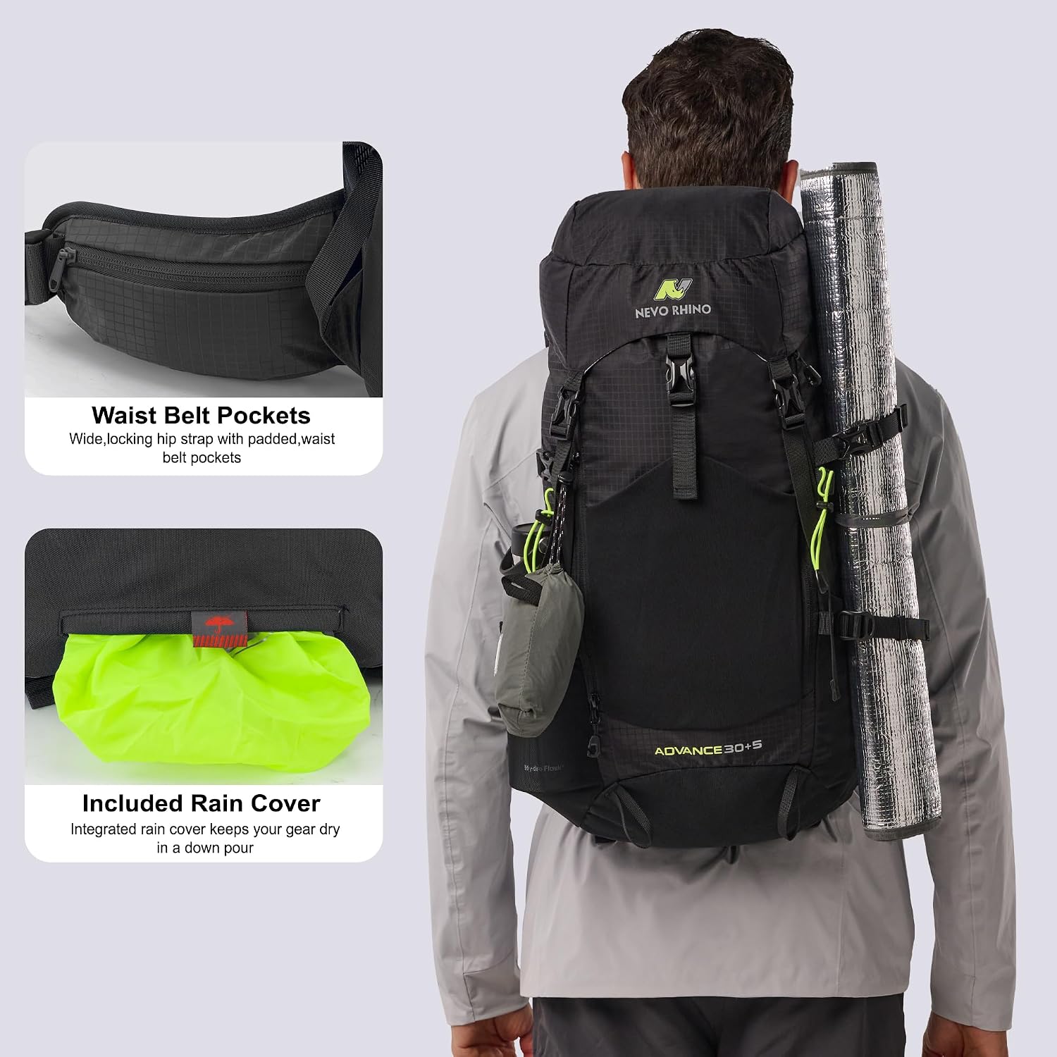 35L Internal Frame Backpack,Women Men’s Backpacking Backpack with Rain Cover,30+5 Liter Lightweight Hiking