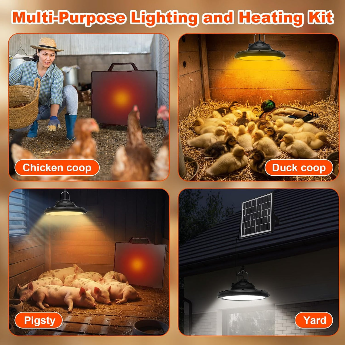 Solar Chicken Coop Shed Light, 160w Coop Heater, Single Light, Black