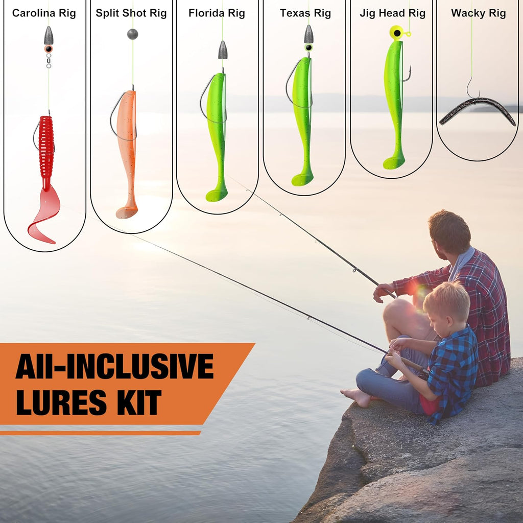 Complete Fishing Accessories - Tackle Box with Tackle Included, Fishing Hooks, Jig Heads, Sinkers, Weights, Swivels