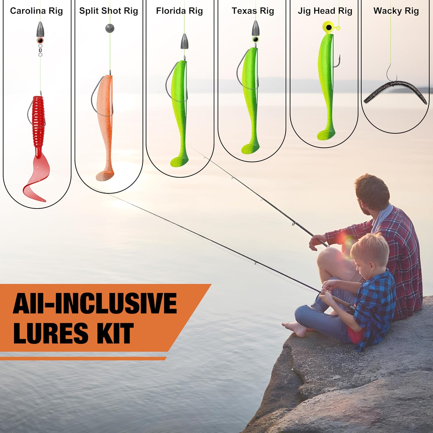 Complete Fishing Accessories - Tackle Box with Tackle Included, Fishing Hooks, Jig Heads, Sinkers, Weights, Swivels