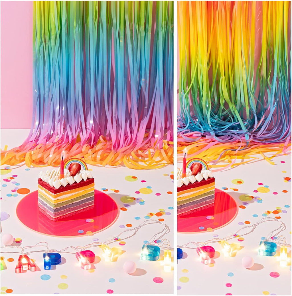 Pastel Rainbow Foil Fringe Curtain Streamers Party Backdrop Foil Fringe Backdrop Curtains Tinsel Streamers for