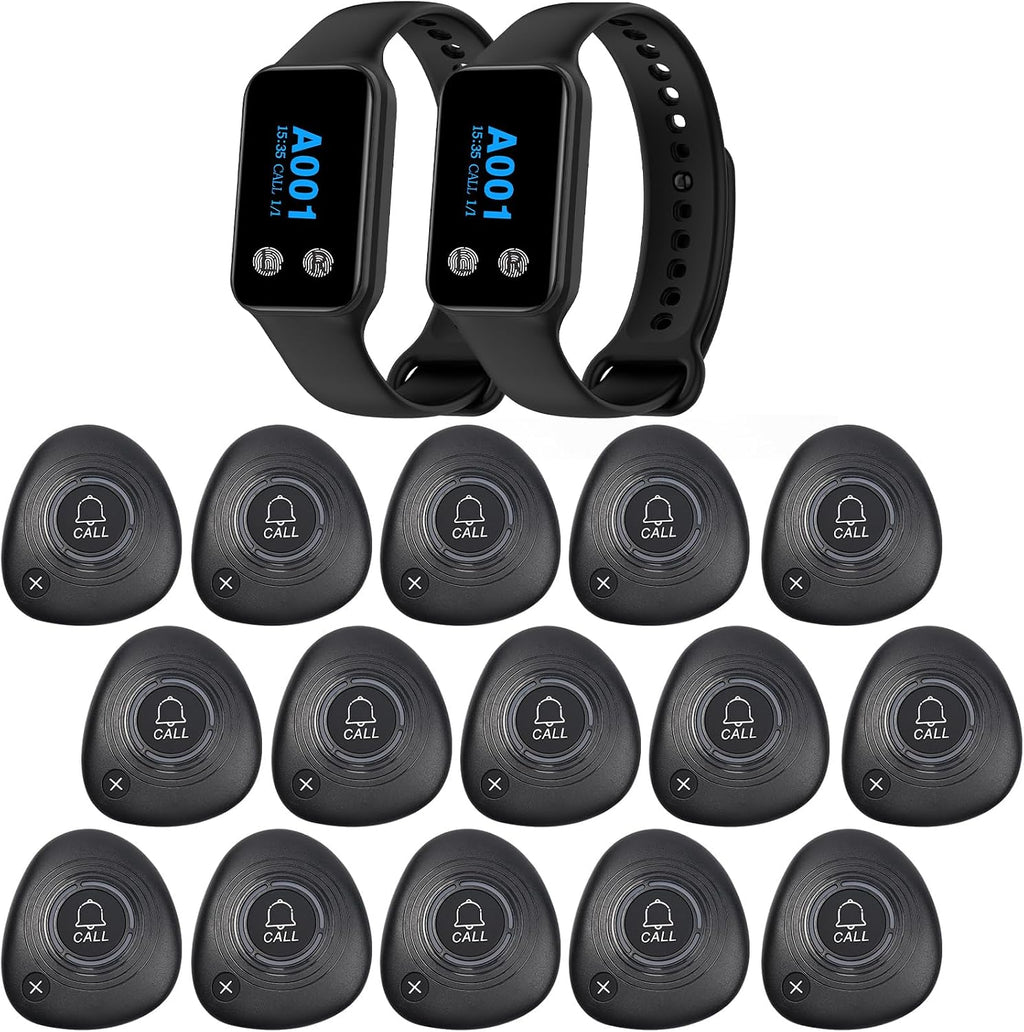 Wireless Restaurant Pager System with 15 Waterproof Call Buttons