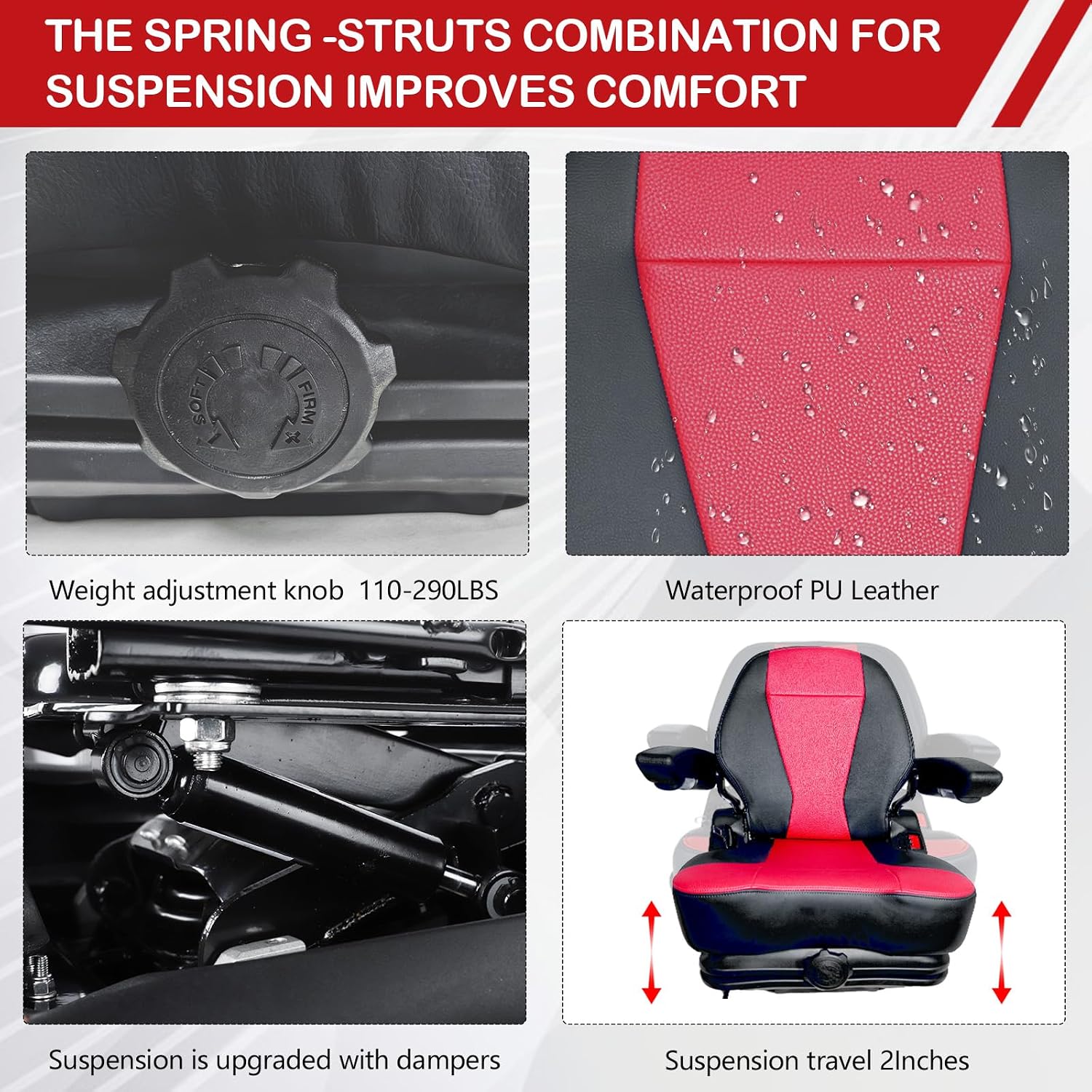 Lawn Mower Seat with Cover,Spring-Dampers Heavy Duty Tractor Suspension Seat for Zero Turn Mower Tractor Excavator