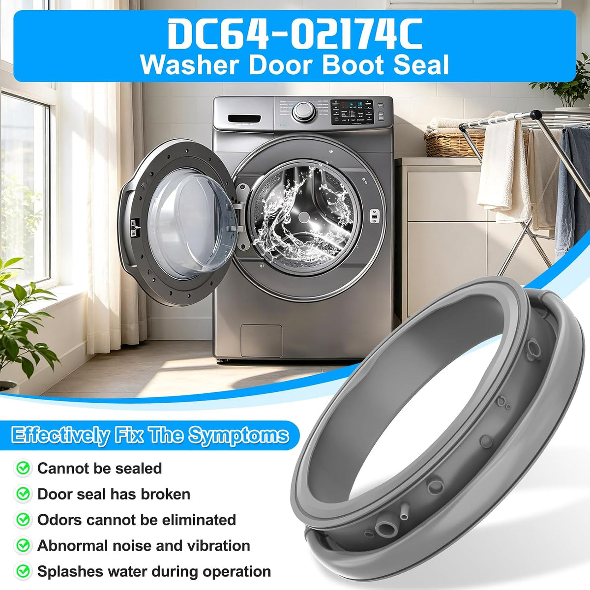 UPGRADED DC64-02174C WF45H6300AW Washer Door Boot Seal for Samsung Washer