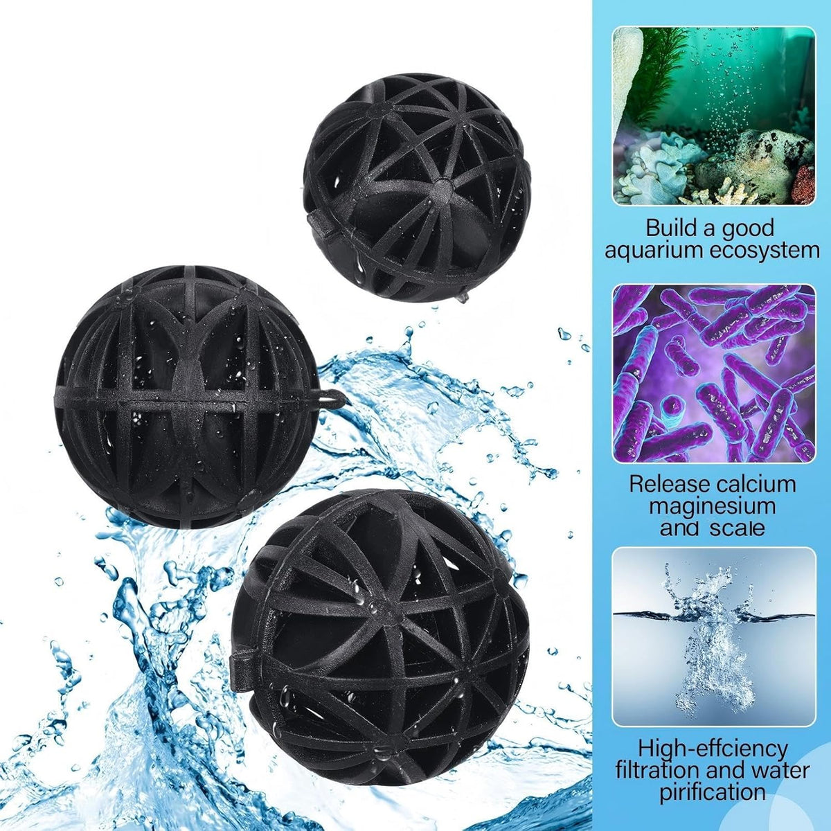 500 Pieces Bio Filter Balls Black Bio Balls for Aquarium Pond Filters Bulk 1.02 Inch Internal Bioball Media with 5