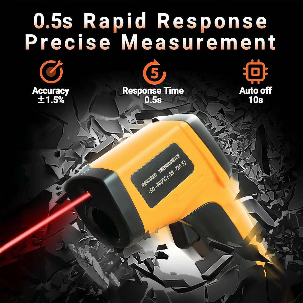 Infrared Thermometer Gun, -58°F to 712°F, 12:1 D:S