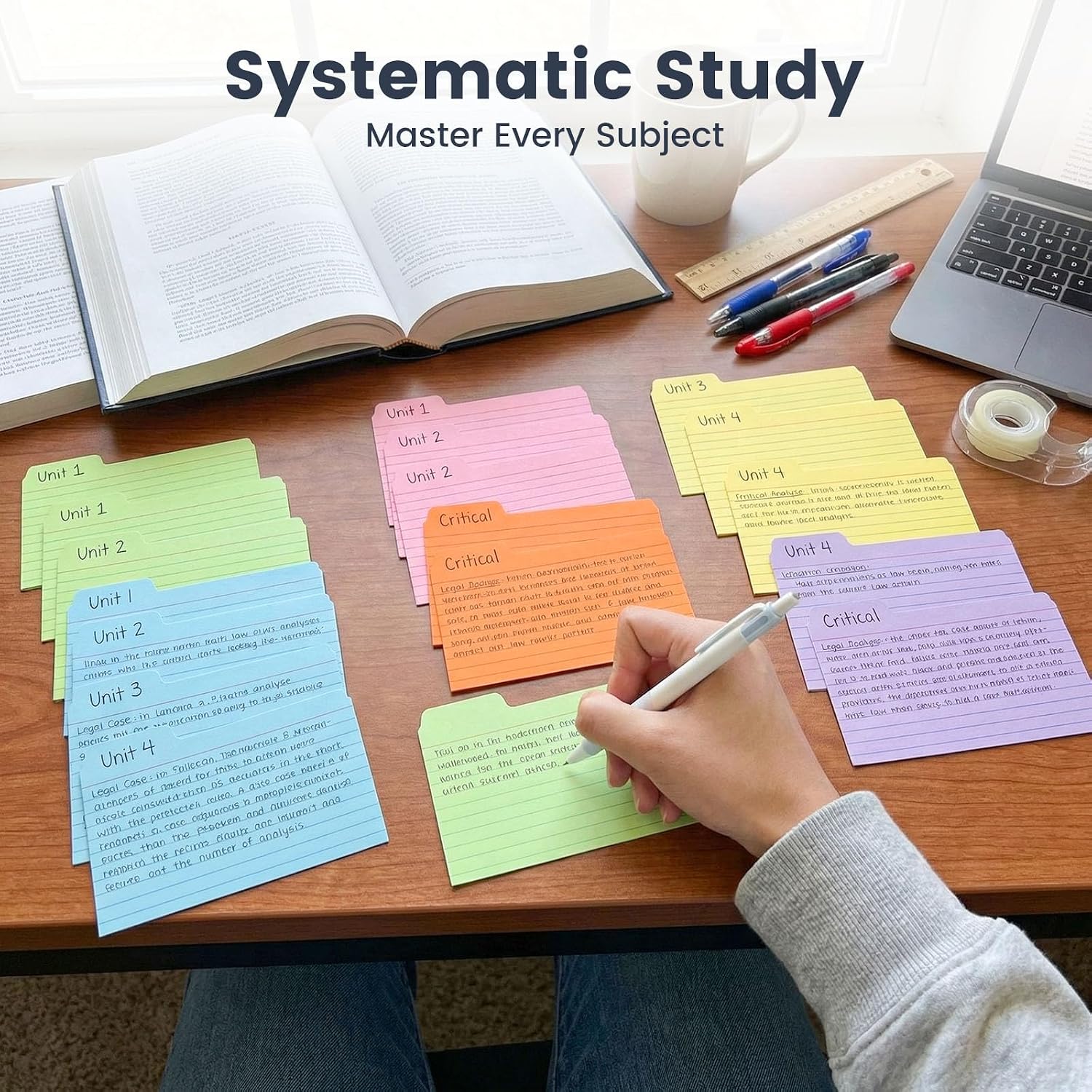 252PCS Index Cards 3x5, Colored Flash Card Dividers with Tabs | 150gsm Paper, 6 Colors, Notecards Memo Scratch Pad
