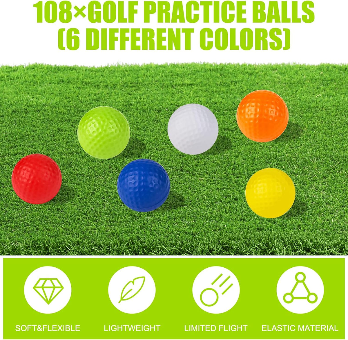 108 Pcs Foam Golf Practice Balls Bulk, Realistic Feel Flight Training Balls, Soft Foam Golf Balls for Backyards Swing