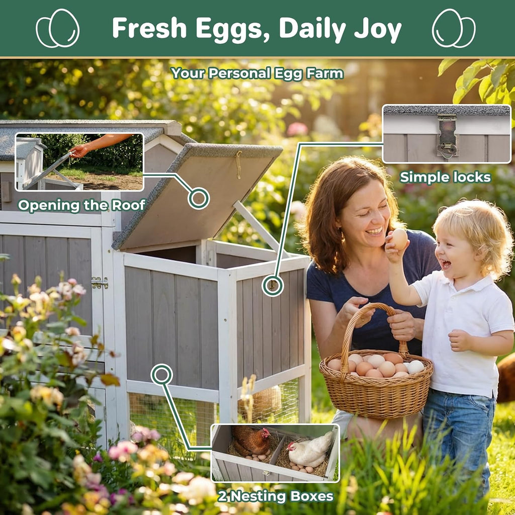 Chicken Coop with Wheels, Weatherproof Large Hen House Mobile Chicken Tractor with Nesting Box, Roosting Bars