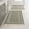 Set of 2 Waffle Bathroom Rugs Green&Cream Boho Bath Mat 17x24+18x30 | Looped Design, Super Absorbent, Non Slip