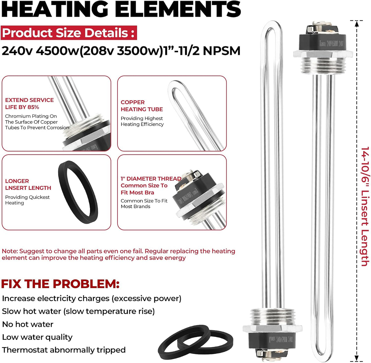 EWH-02 Electric Water Heater Tune-Up Kit By NISHCON, Fit for Most Brands Water Heaters Includes Upper & Lower Heater Thermostat and Protective Covers, Water Heater Heating Elements