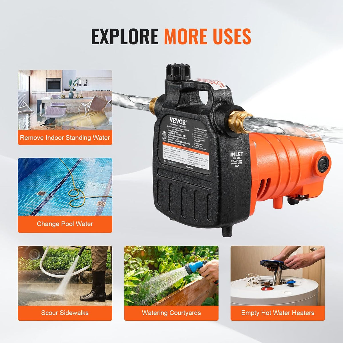 VEVOR Cast Iron Water Transfer Pump, 115V AC, 1600 GPH 1/2HP, Portable