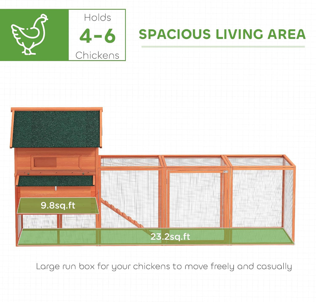 137" Chicken Coop with Extra Large Run, for 4-6 Chickens, Orange
