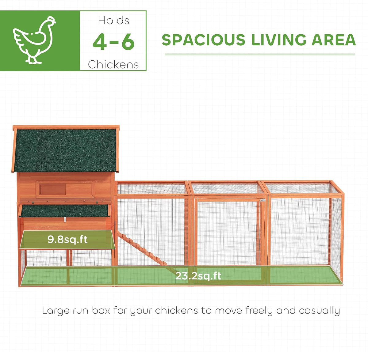 137" Chicken Coop with Extra Large Run, for 4-6 Chickens, Orange