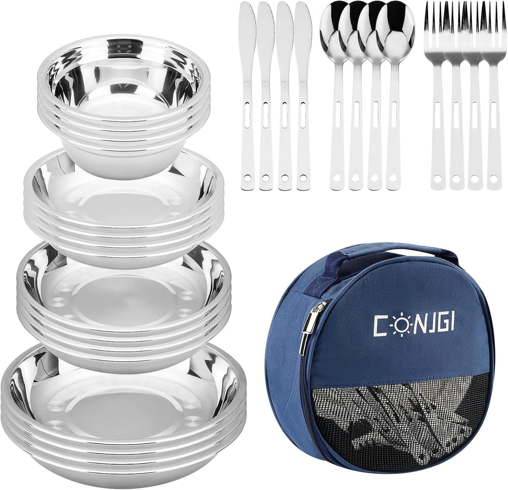 Camping Mess Kits - 28pcs Camping Dinnerware Set Camping Gifts Camping cookware Sets Camping Accessories Camping