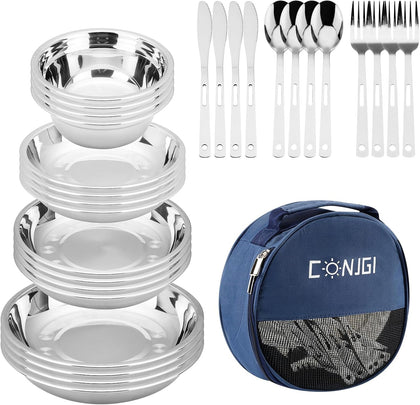 Camping Mess Kits - 28pcs Camping Dinnerware Set Camping Gifts Camping cookware Sets Camping Accessories Camping