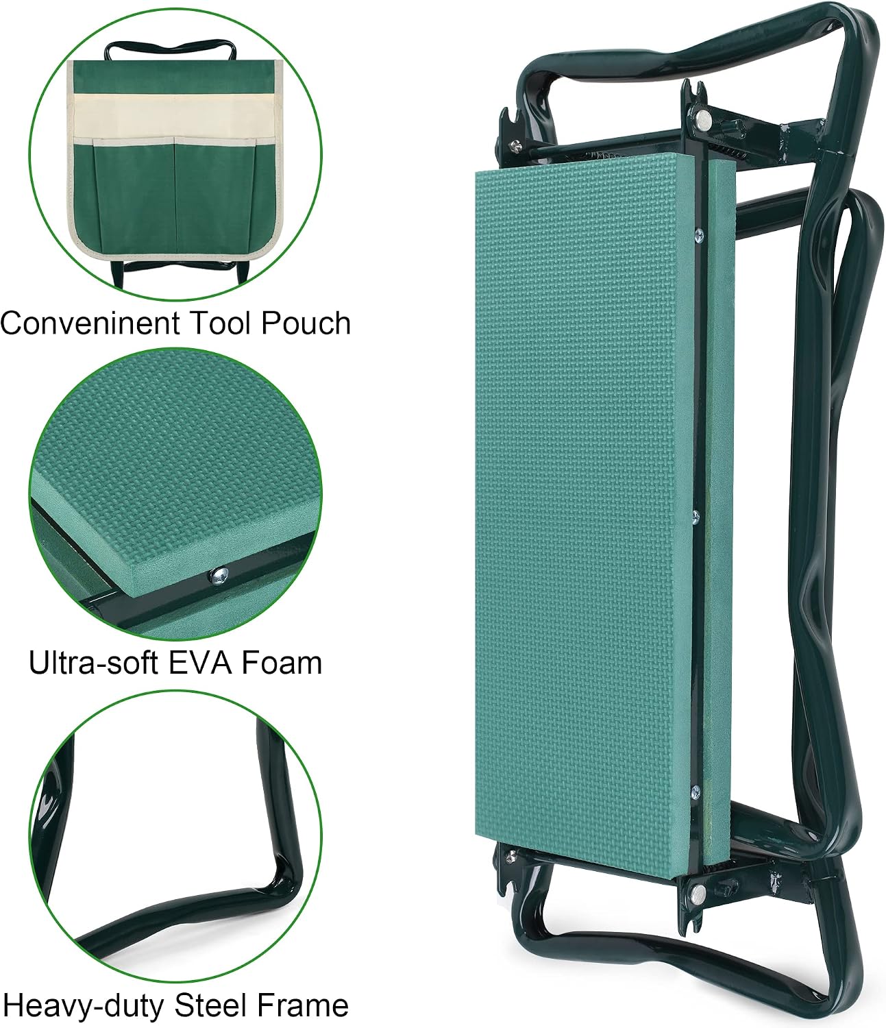 Foldable Garden Kneeler and Seat Heavy Duty Gardening Stool Kneeling Bench with Large Tool Pouch and Wider EVA Foam