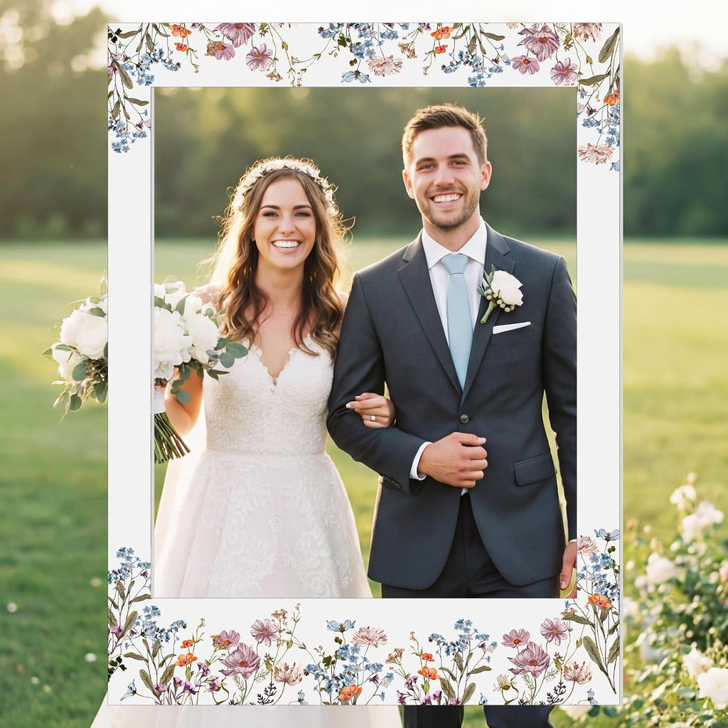 32 x 24 Inch Floral Photo Booth Frame Prop, DIY PVC Cutouts Photo Booth Selfie Frame for Bridal Shower, Wedding, Baby