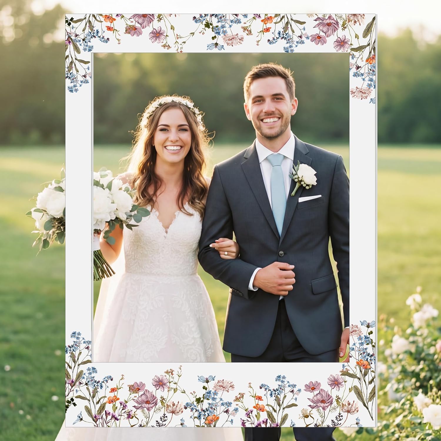32 x 24 Inch Floral Photo Booth Frame Prop, DIY PVC Cutouts Photo Booth Selfie Frame for Bridal Shower, Wedding, Baby