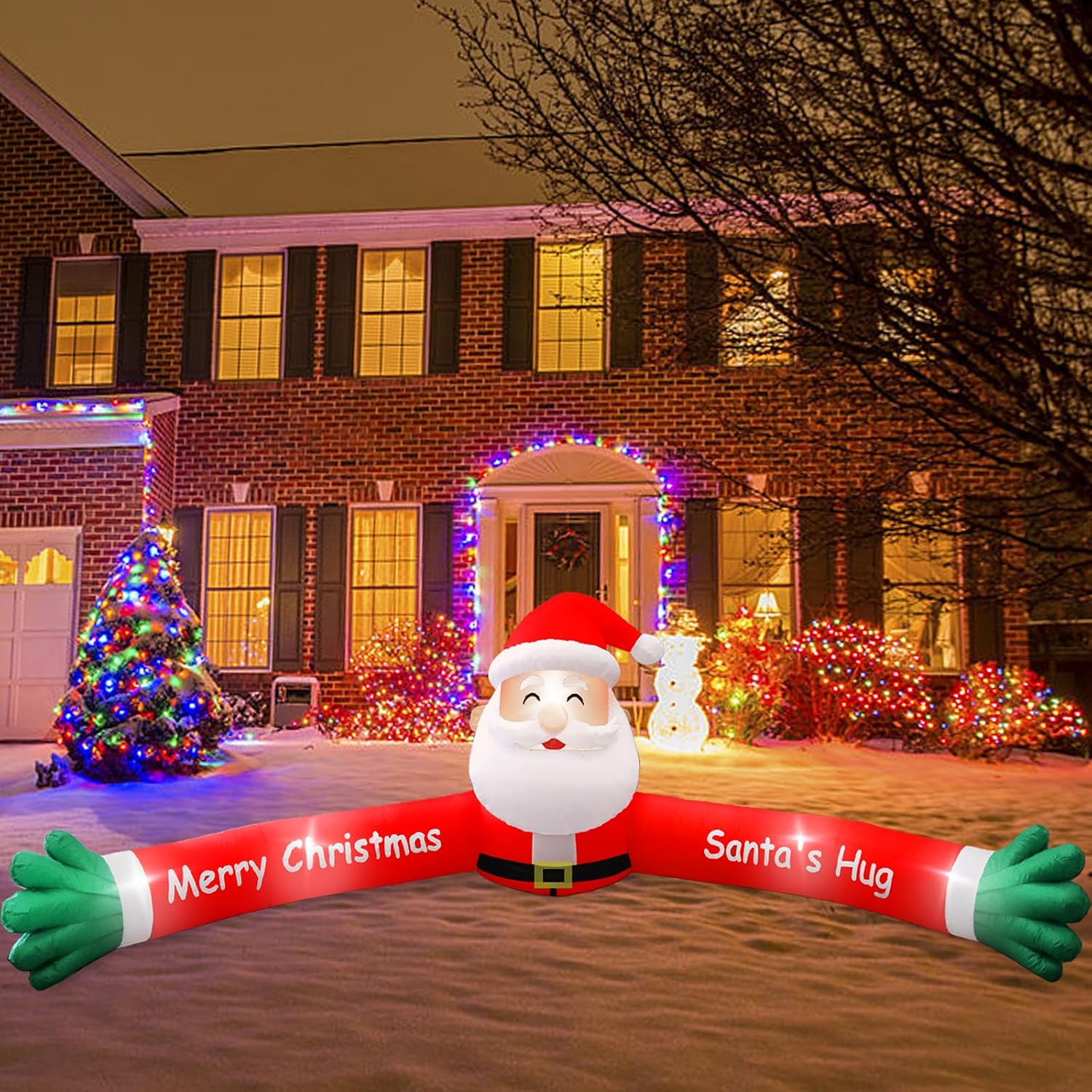 10FT Giant Christmas Inflatable Santa Claus Outdoor Decorations, Hug Santa Inflatable Built-in LED Light
