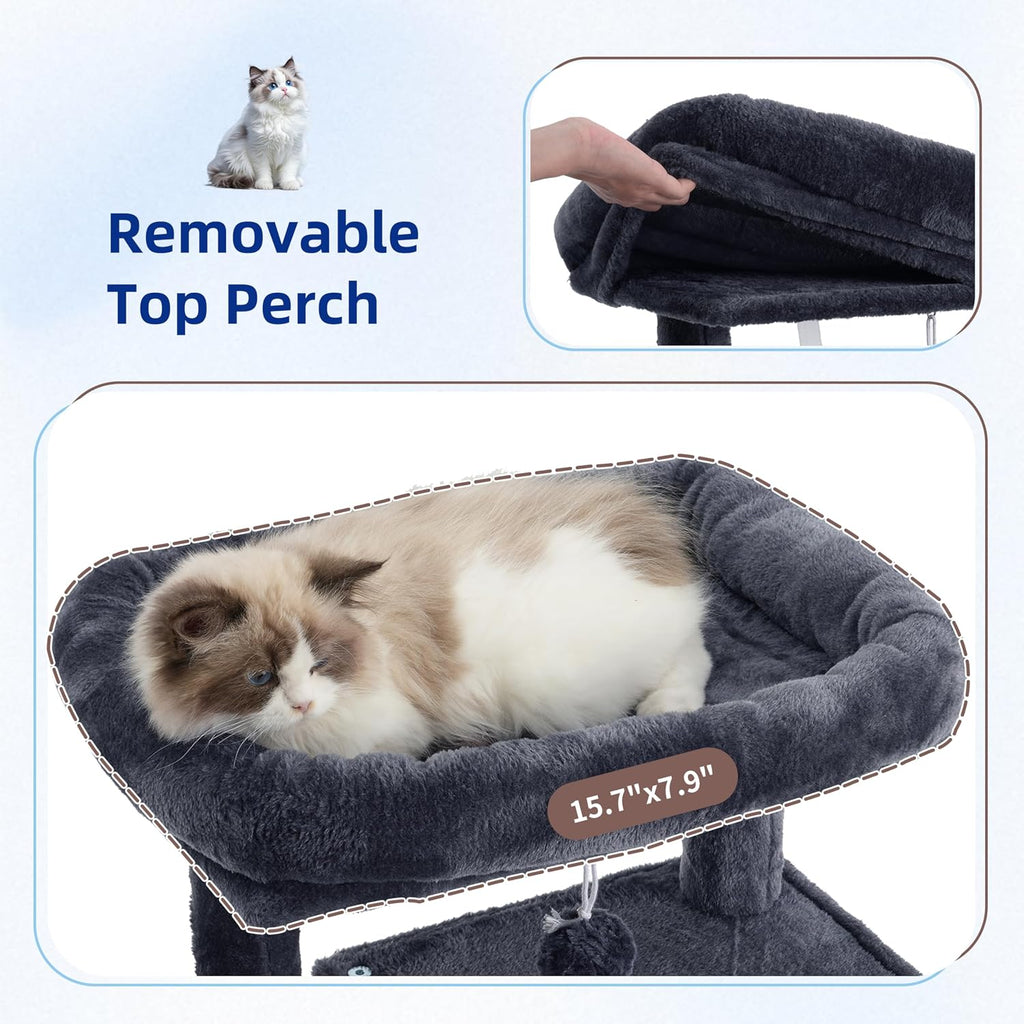Cat Tree, Cat Tower for Indoor Cats, 43.3 inch Cat Tree Tower with Sturdy Steel Tube, Hammock, Cat Condo for Small