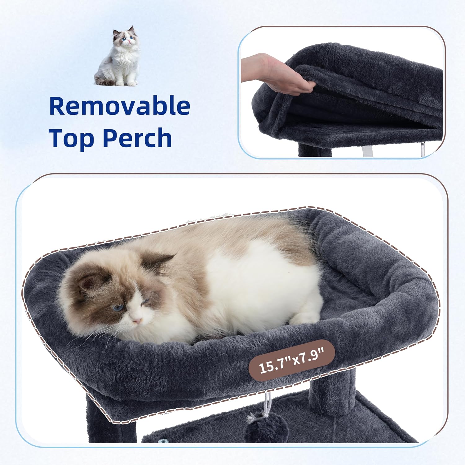 Cat Tree, Cat Tower for Indoor Cats, 43.3 inch Cat Tree Tower with Sturdy Steel Tube, Hammock, Cat Condo for Small