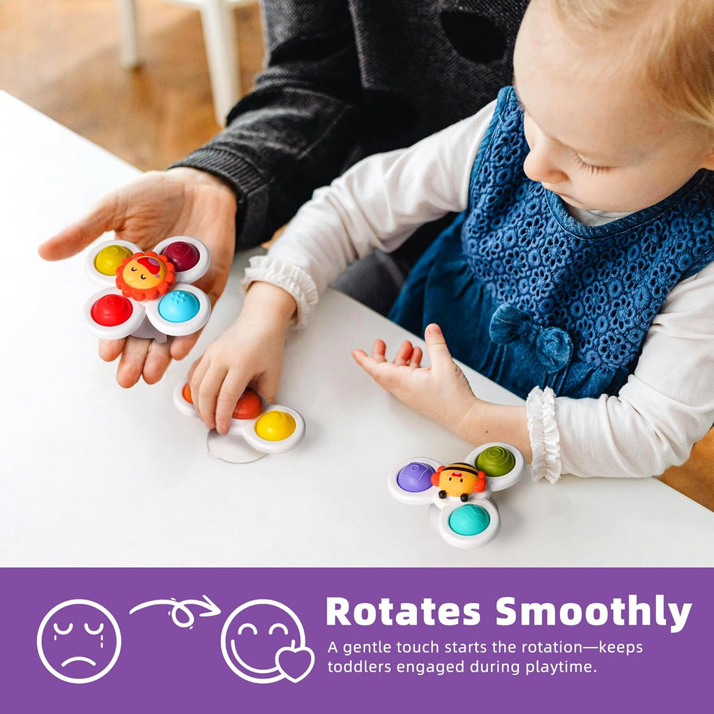 Strong Suction Cup Fidget Rotating Sensory Bath Toys for Baby Christmas Stocking Stuffers, Airplane Car Travel Table