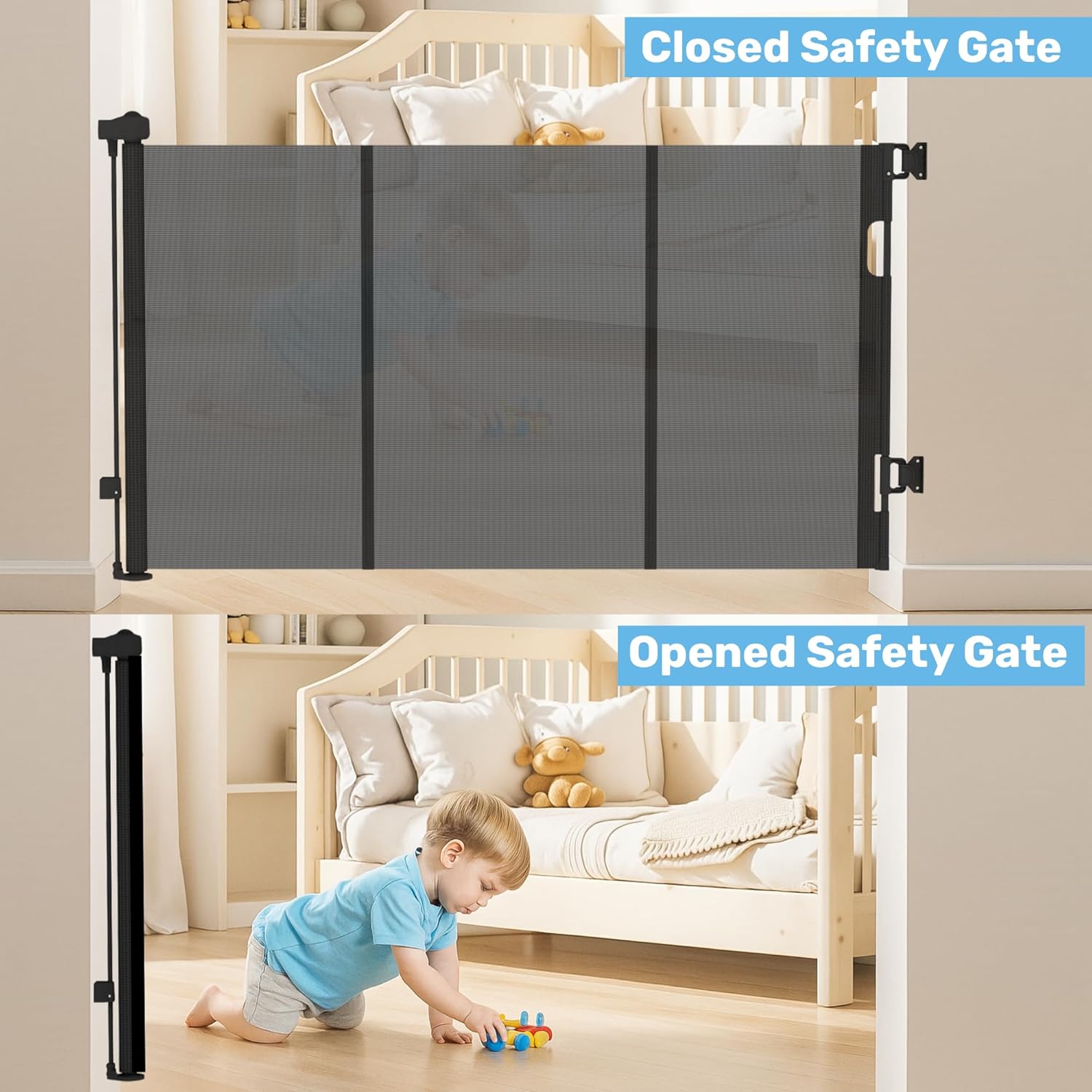 Retractable Baby Gate for Stairs & Doorways - 71” Wide Mesh Safety Gate for Toddlers, Dogs & Pets - Indoor/Outdoor