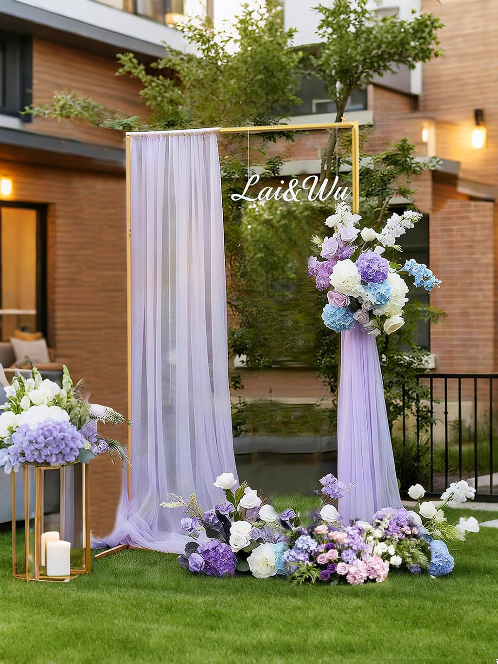 Gold Wedding Arch Backdrop Stand, 6.6 * 3.3FT Square Backdrop Stand Balloon Flower Metal Frame for Ceremony