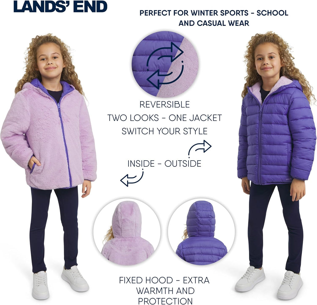 Girls Reversible Faux Fur Lined Insulated Puffer Jacket