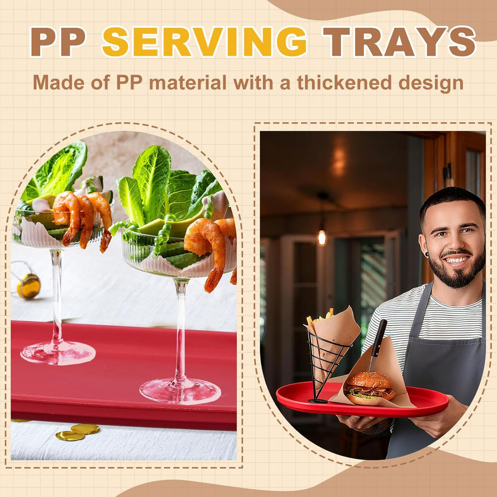 2pcs Fast Food Serving Trays 14.8x8.1 Oval Reusable Yellow