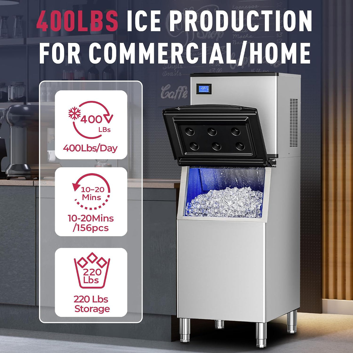 Commercial Ice Maker Machine, 400LBs Daily Industrial Ice Maker